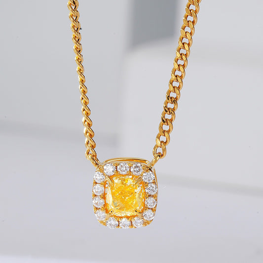 Cushion Cut Yellow Diamond Pendant in 18K Yellow Gold