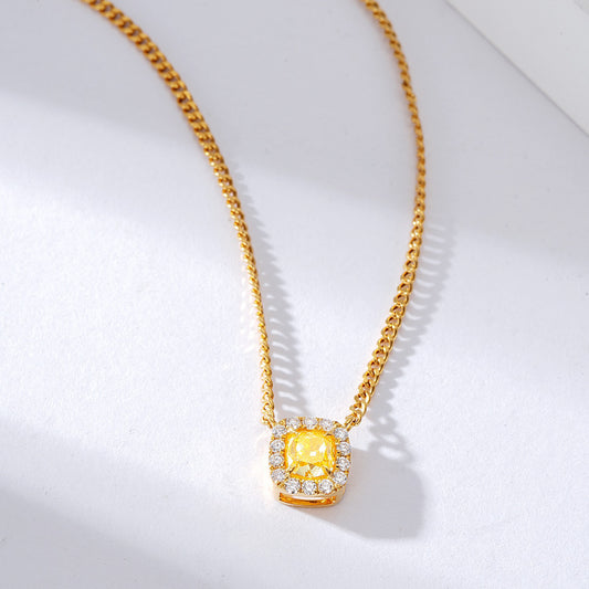 Cushion Cut Yellow Diamond Pendant in 18K Yellow Gold