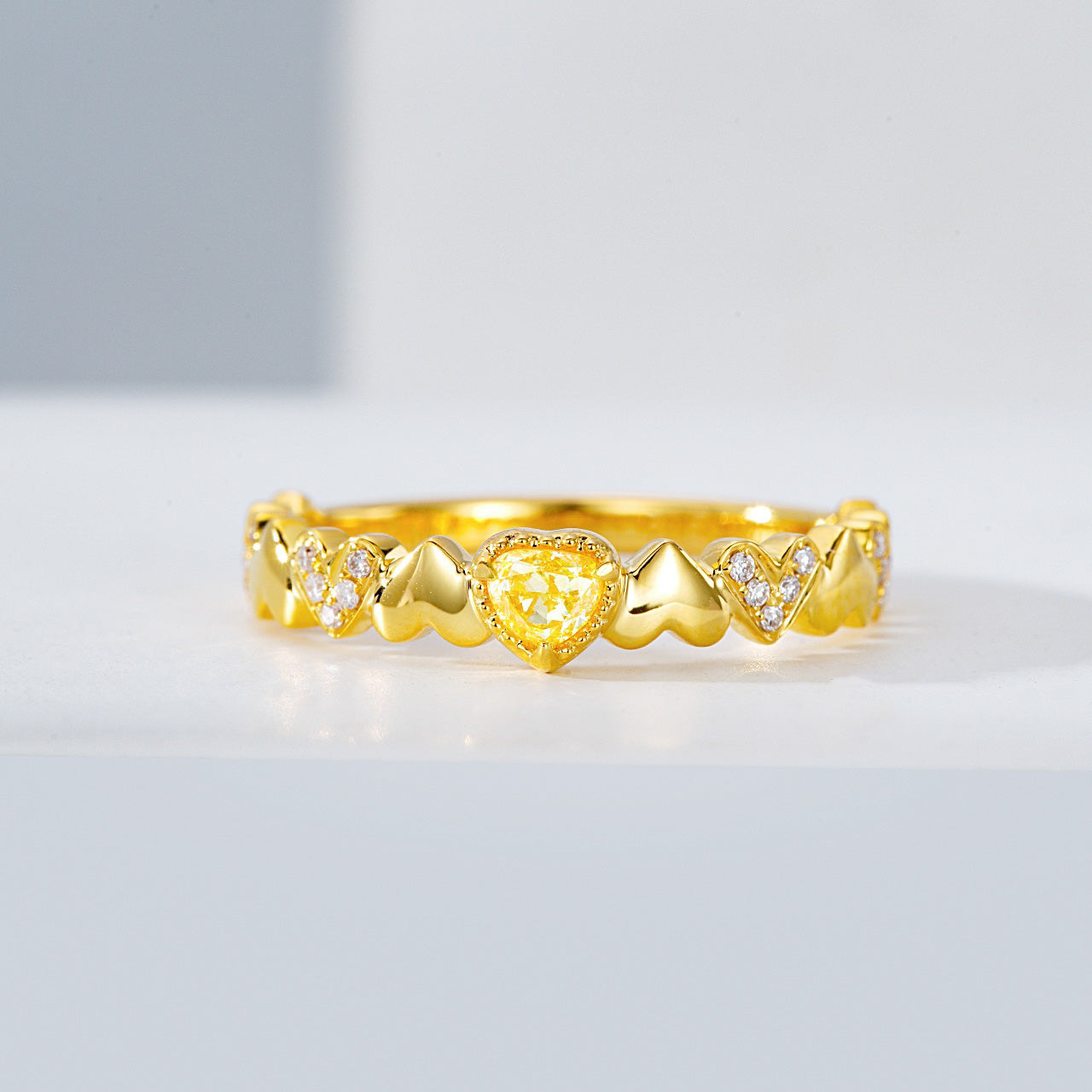 Heart Shaped Yellow Diamond Gold Band Ring -Front View