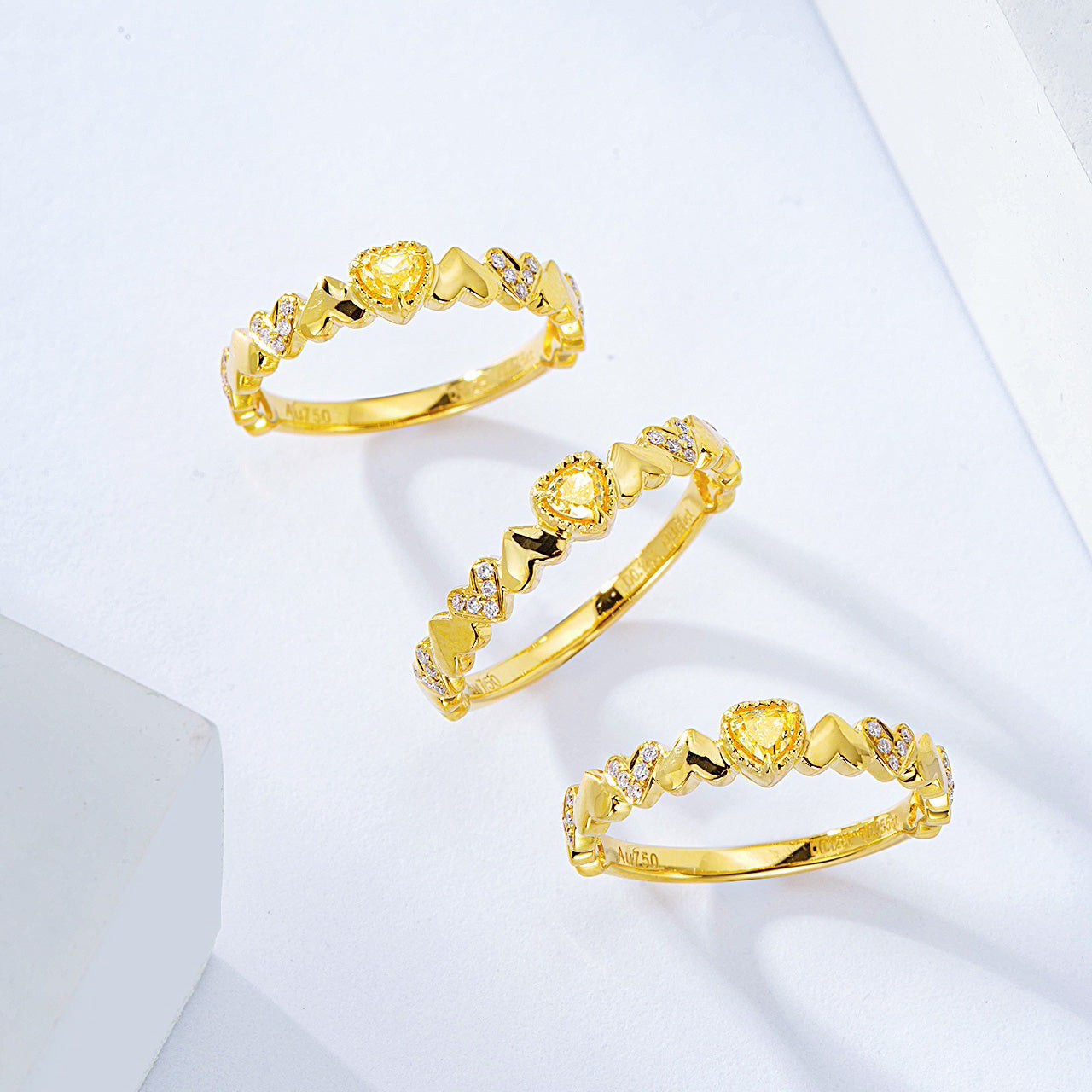 Heart Shaped Yellow Diamond Gold Band Ring -In-Box Display