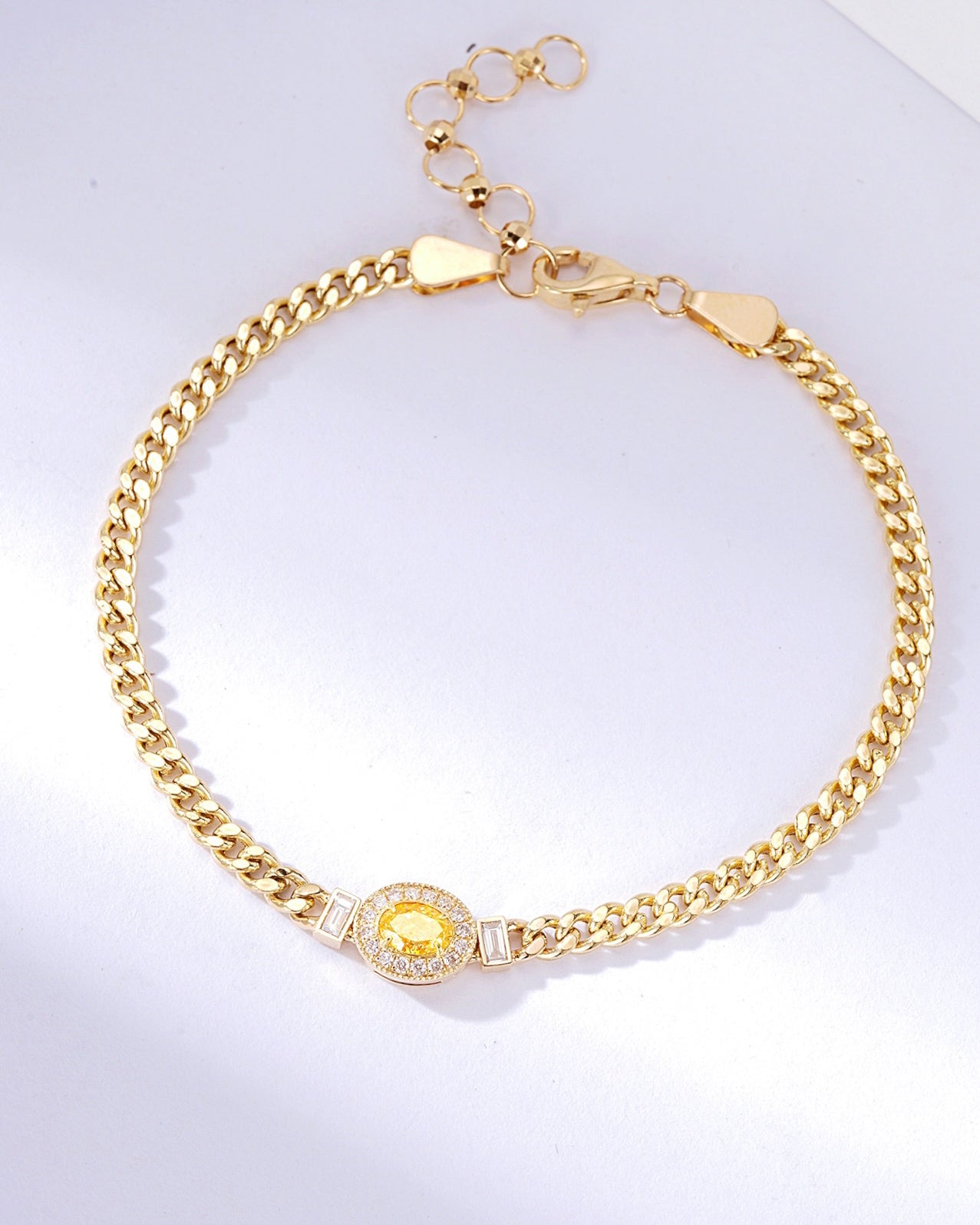 Oval Cut Yellow Diamond Miami Cuban Bracelet in 18K Yellow Gold -Front View