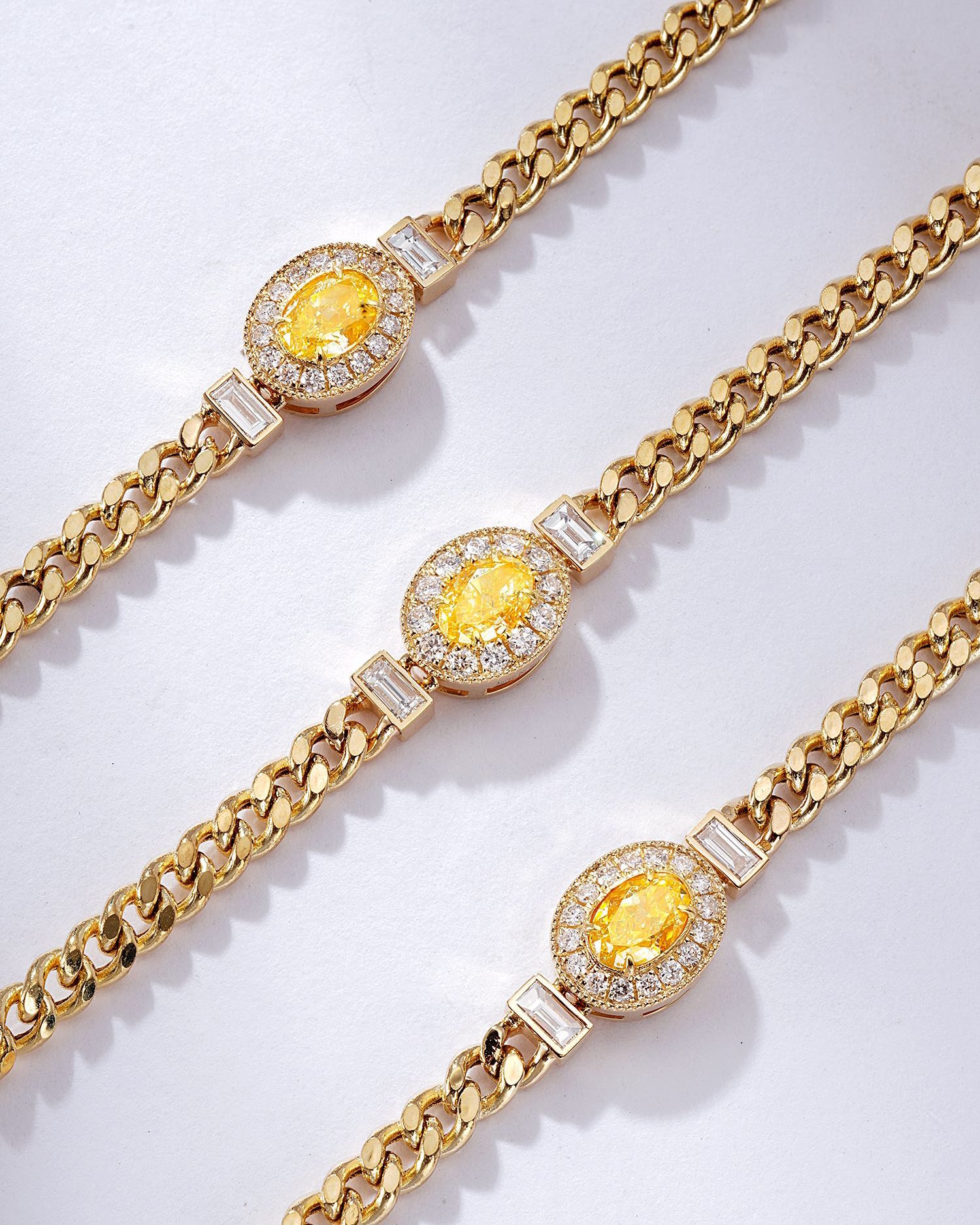 Oval Cut Yellow Diamond Miami Cuban Bracelet in 18K Yellow Gold -Side Angle