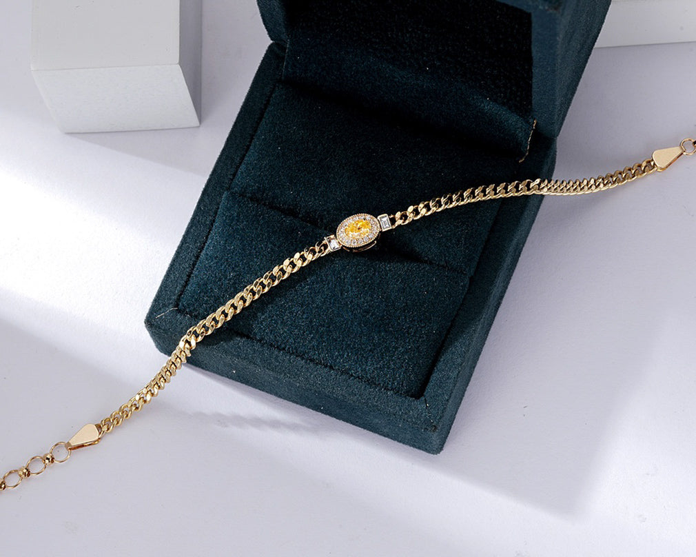 Oval Cut Yellow Diamond Miami Cuban Bracelet in 18K Yellow Gold -Perspective Close-up