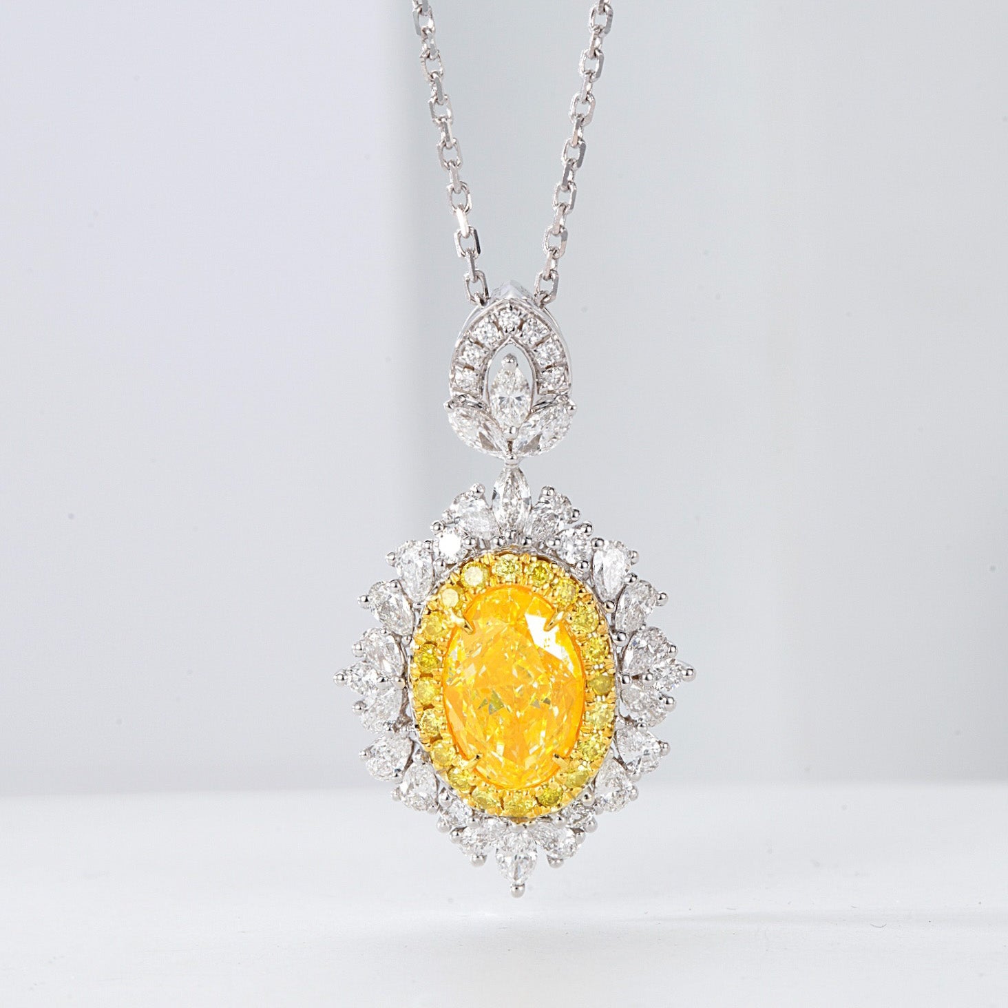 Oval Cut Yellow Diamond Designer Pendant with Pear Cut Diamond Halo -Front View