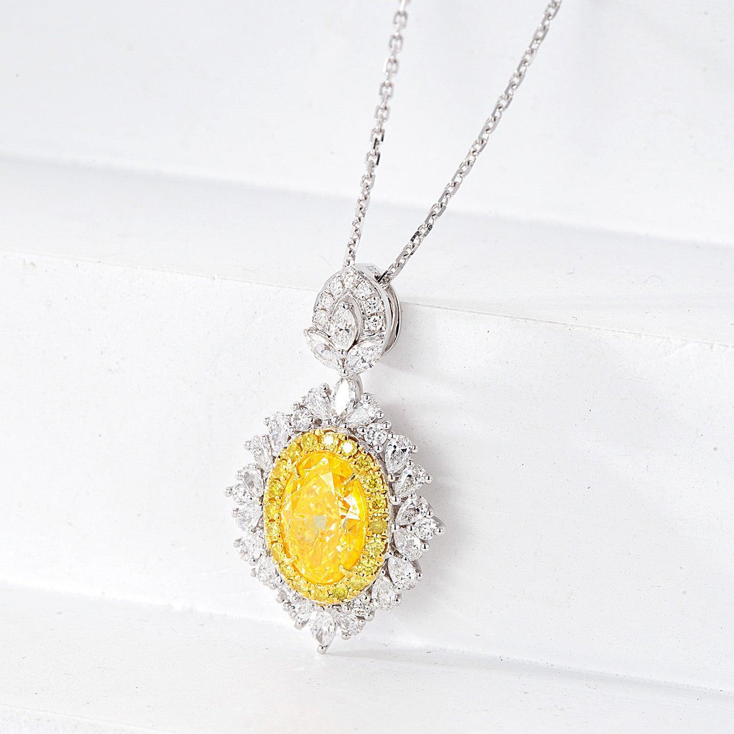 Oval Cut Yellow Diamond Designer Pendant with Pear Cut Diamond Halo -Top View