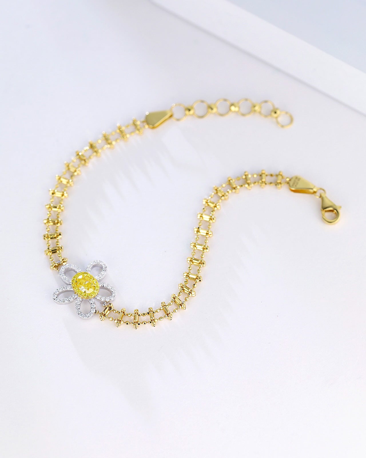 Oval Cut Yellow Diamond Flower Bracelet in 18K Yellow Gold -Side Angle