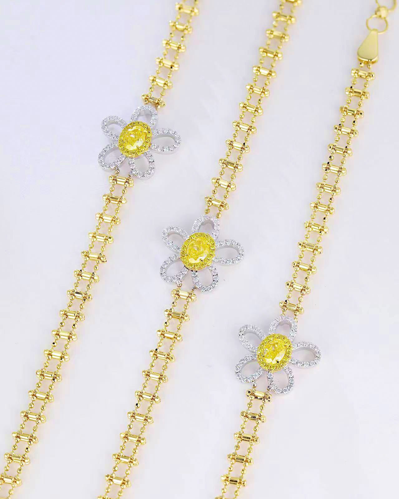 Oval Cut Yellow Diamond Flower Bracelet in 18K Yellow Gold -Top View