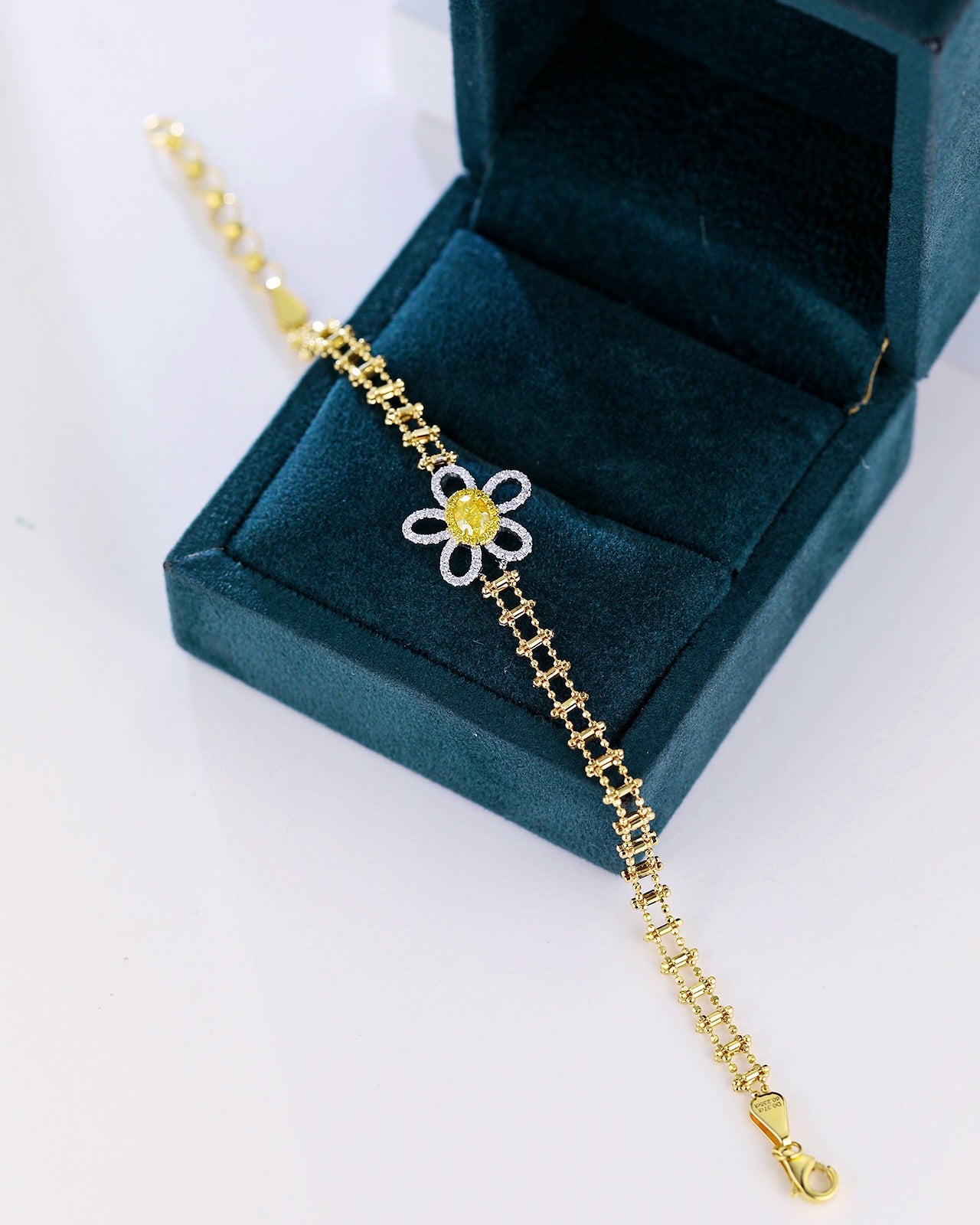 Oval Cut Yellow Diamond Flower Bracelet in 18K Yellow Gold -Perspective Close-up