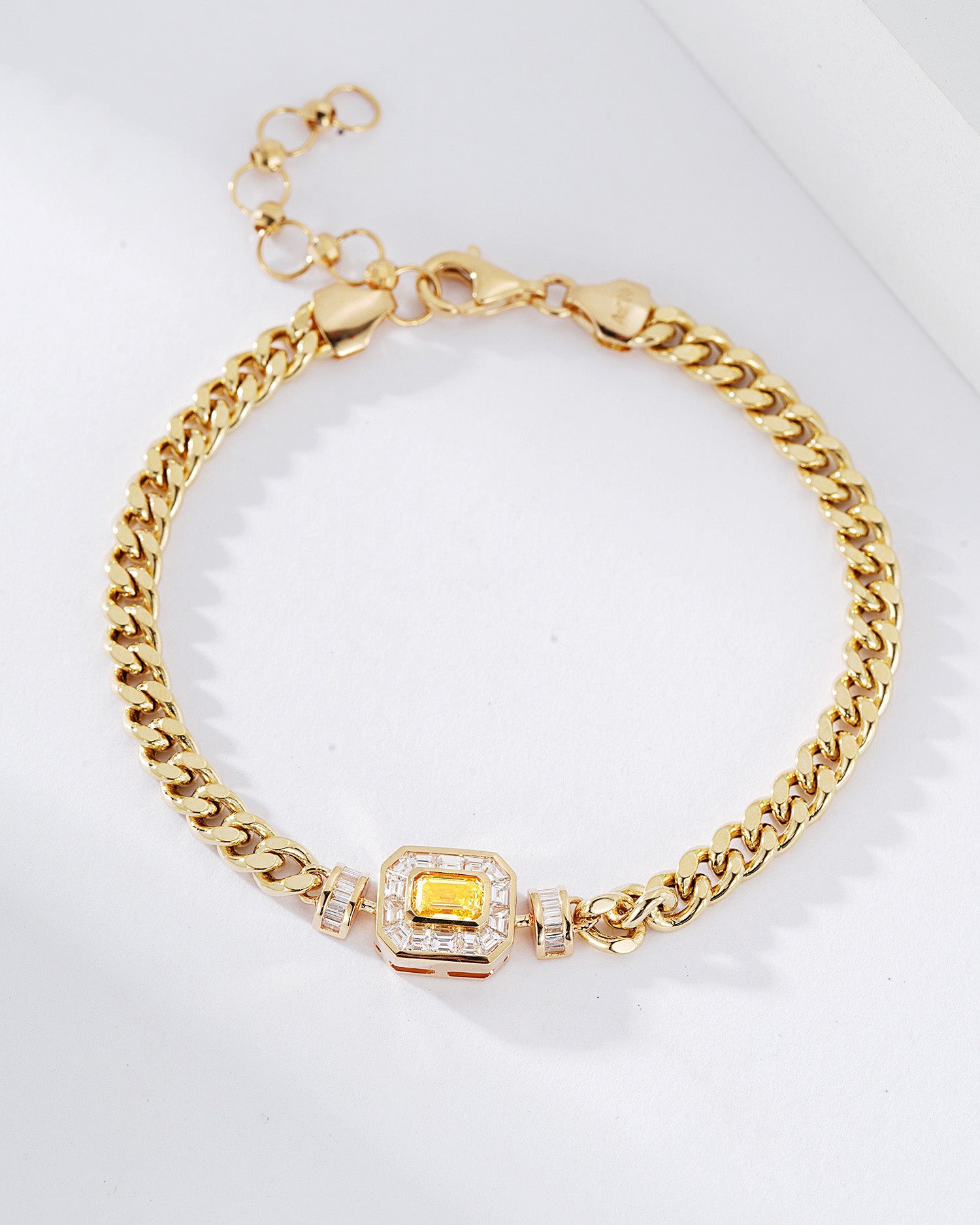 Cushion Cut Yellow Diamond Miami Cuban Bracelet in 18K Yellow Gold -Front View