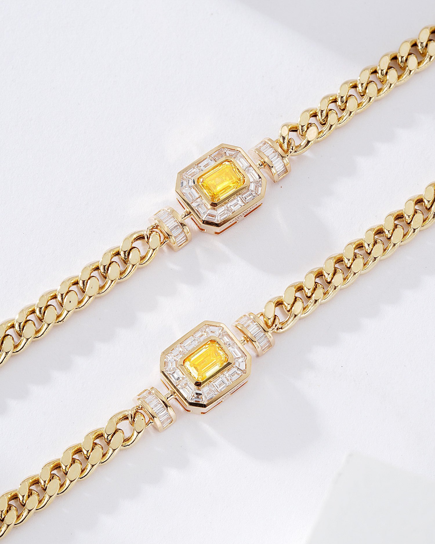 Cushion Cut Yellow Diamond Miami Cuban Bracelet in 18K Yellow Gold -Side Angle