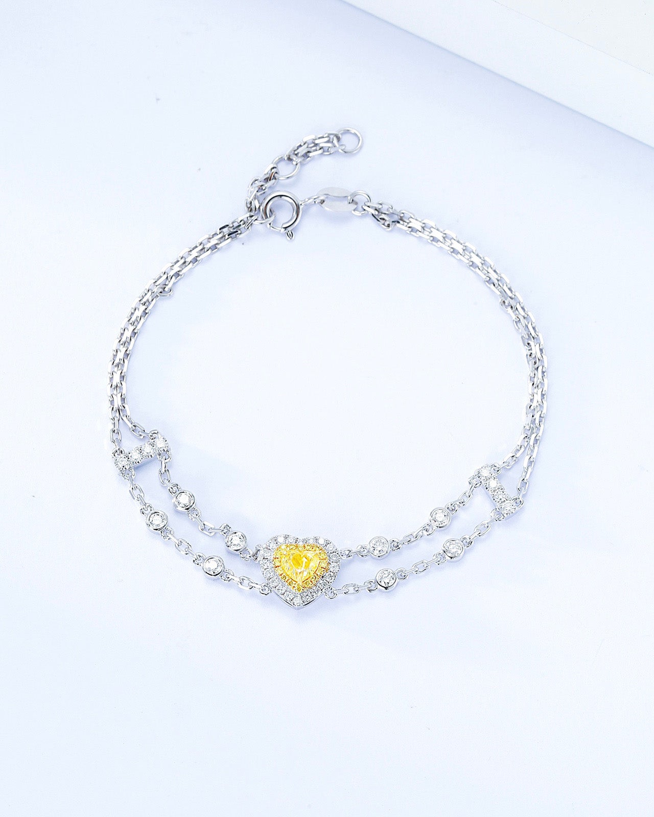 Heart Shaped Yellow Diamond Chain Bracelet in 18K Gold -Front View