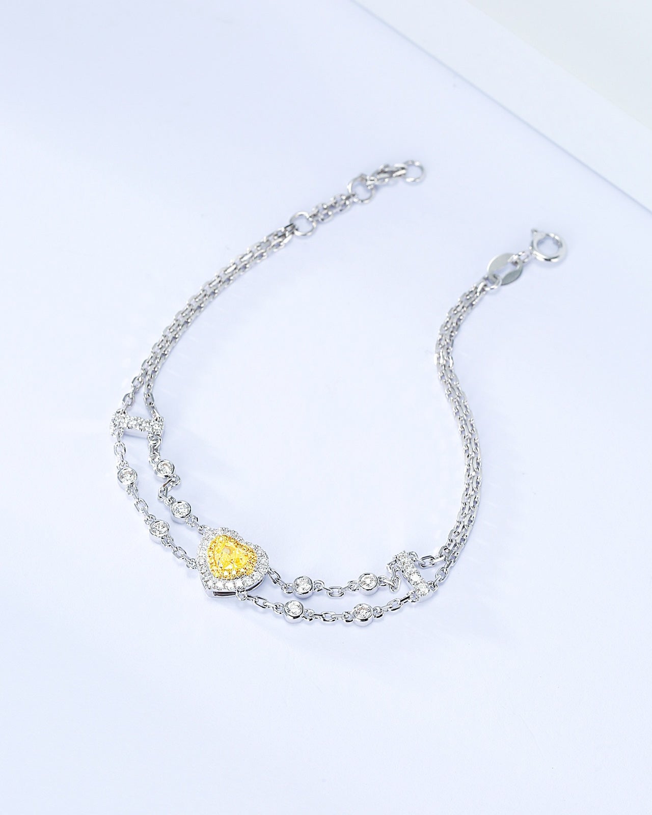 Heart Shaped Yellow Diamond Chain Bracelet in 18K Gold -Side Angle