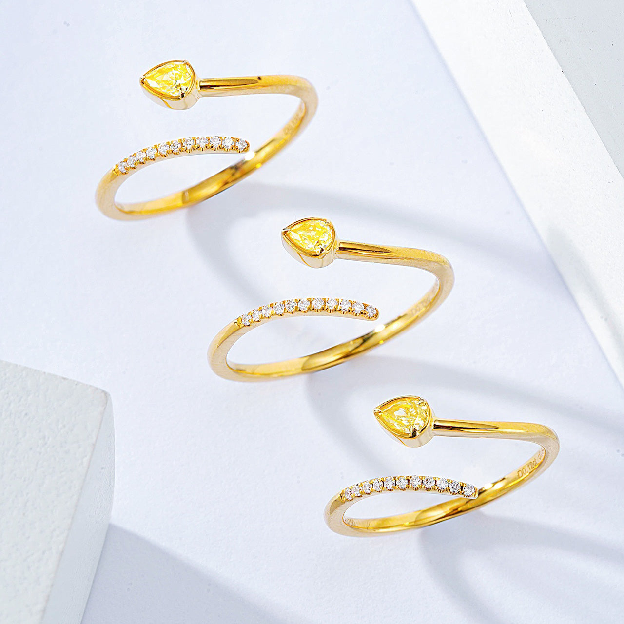 Pear Shaped Yellow Diamond Serpentine Design Ring -Side Angle