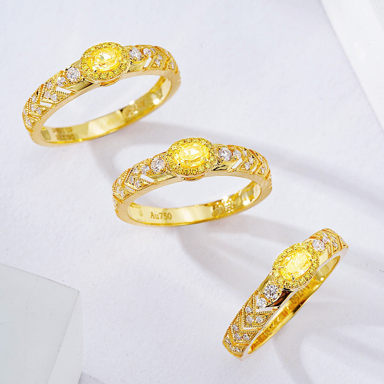 Oval Cut Yellow Diamond Vintage Ring in Yellow Gold -Side Angle