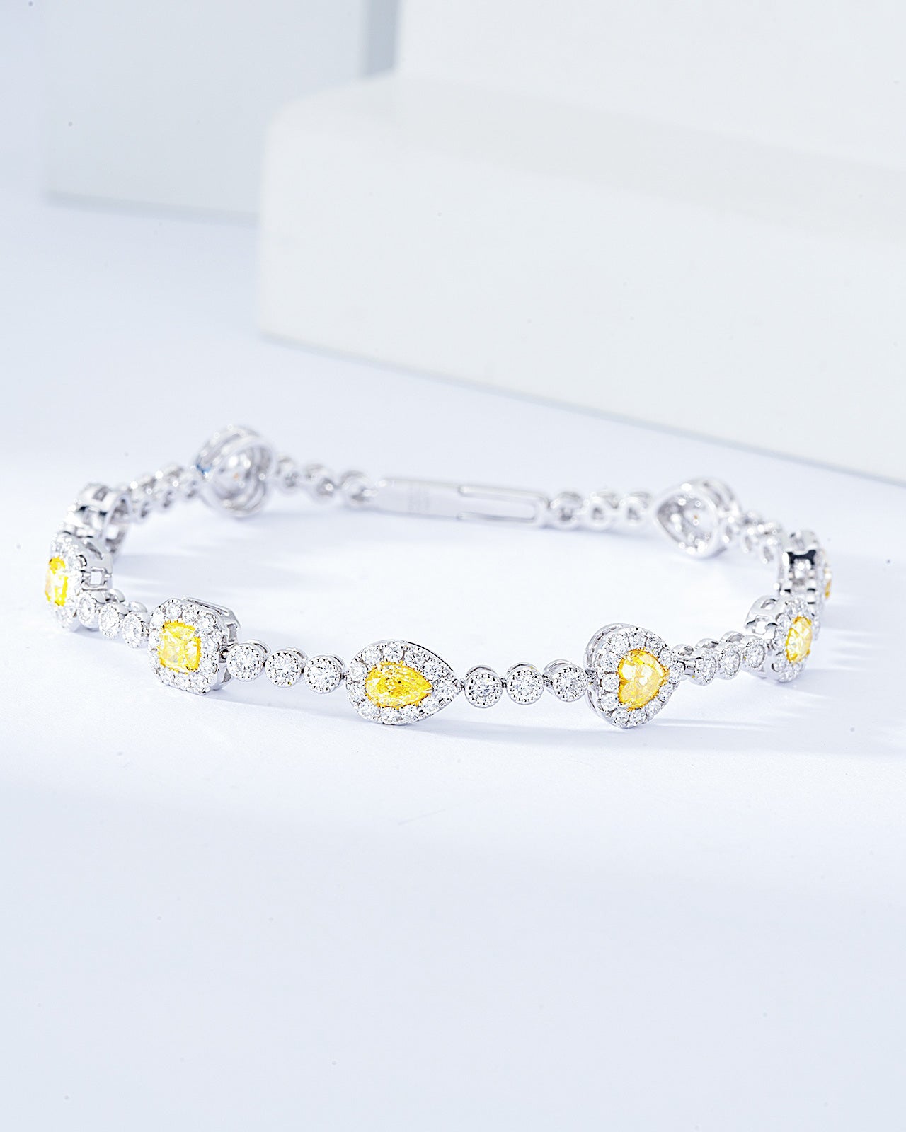 Multi-Shape Yellow Diamond Station Bracelet in 18K White Gold -Front View