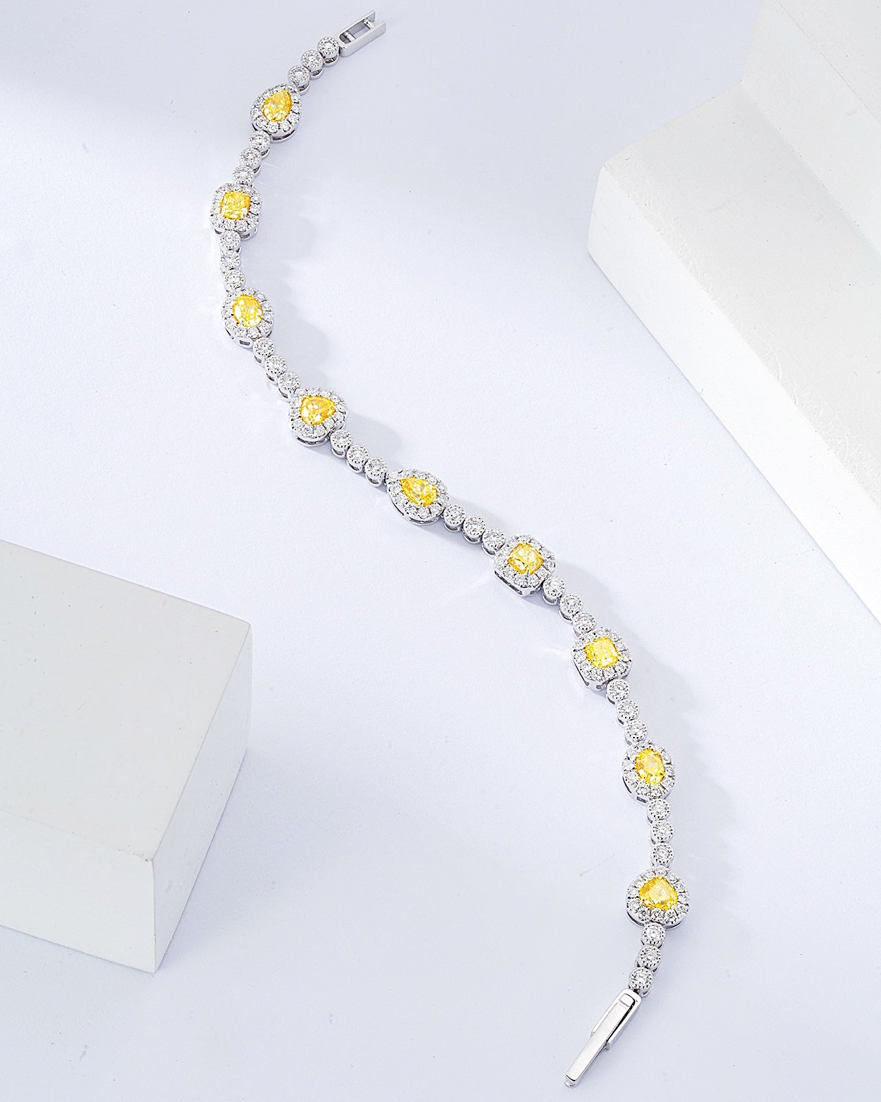 Multi-Shape Yellow Diamond Station Bracelet in 18K White Gold -Top View