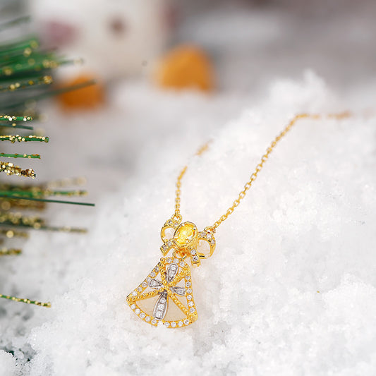 Yellow Diamond Christmas Bow Bell Pendant in 18K Gold