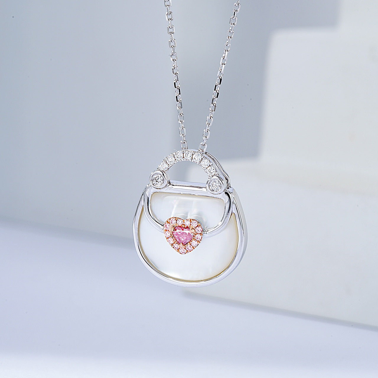 Heart Shaped Pink Diamond Pendant -Front View