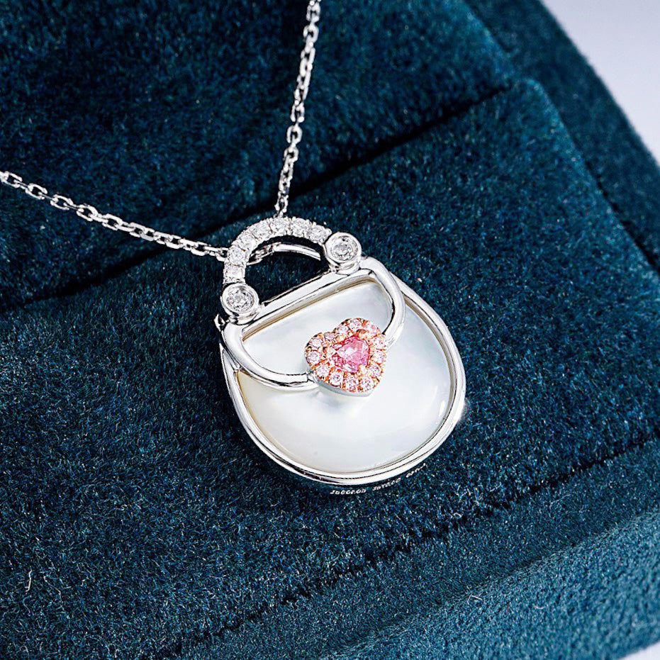 Heart Shaped Pink Diamond Pendant -Perspective Close-up