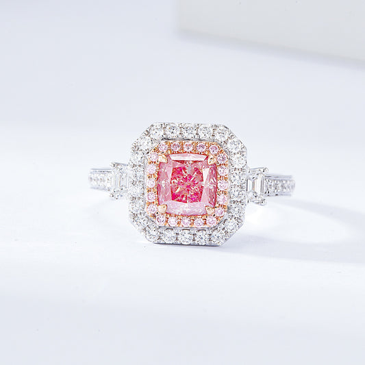 Cushion Cut Pink Diamond Halo Engagement Ring In White Gold