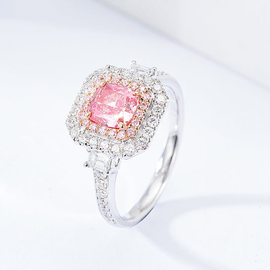 Cushion Cut Pink Diamond Halo Engagement Ring In White Gold