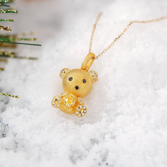 Adorable 3D Yellow Diamond Bear Christmas Pendant in 18K Gold